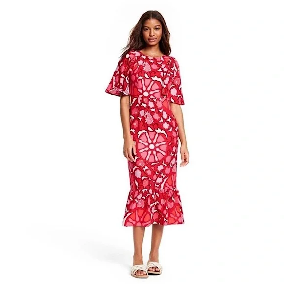 floral women midi dress Cotton Fruit Floral Smocked Midi Dress